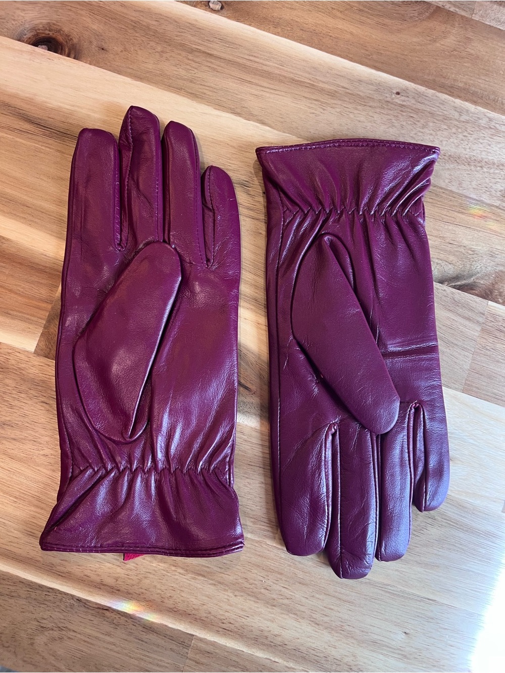 FEIQIAOSH Burgundy Lambskin Leather Gloves 100% Cashmere Lined